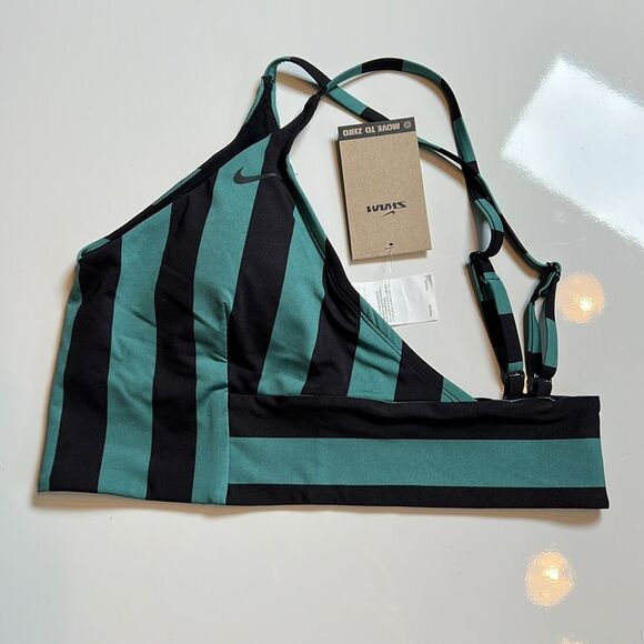 NIKE Women’s Statement Stripe V NECK Midkini BIKINI TOP - Picture 7 of 10